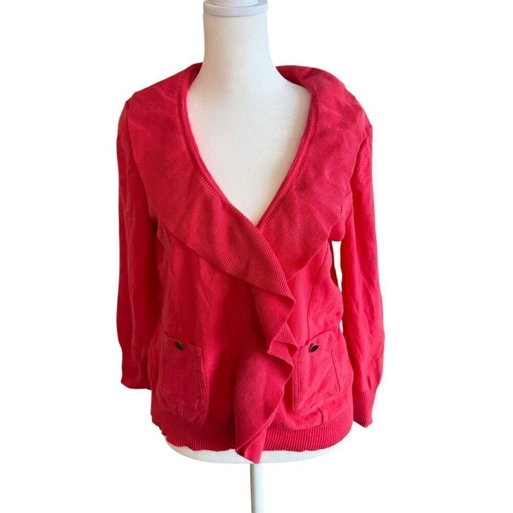 Cable and Guage size large pink ruffle cardigan